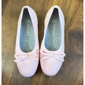 Vivaia Odette Round Toe Style Ballerina Pink Flats Bows Knit Material Bendable